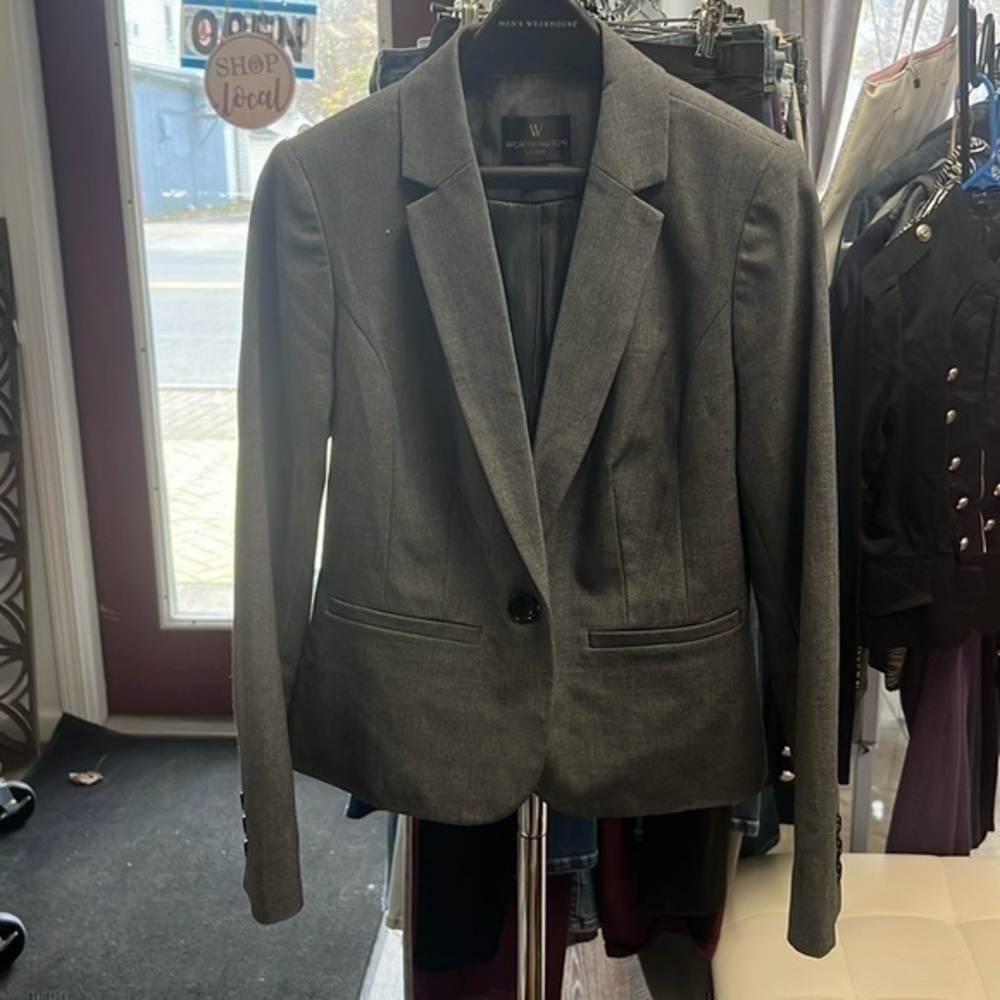 Worthington Petite Size Petite Small, Gray, Single Button, Blazer